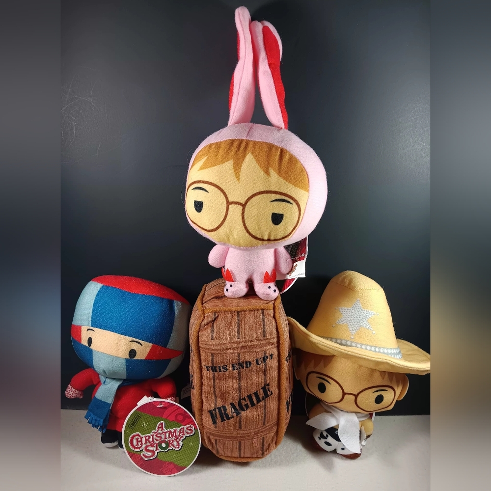 A Christmas Story Ralphie Set of 4 Pink Bunny Suit Cowboy Soft Plush Toy 6” NEW!